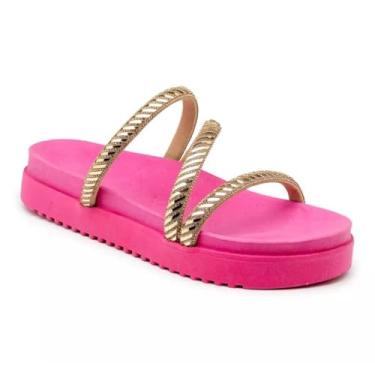 Imagem de 199066FP-Sandália Papete Feminina Sola Preta Alta com Tiras de Strass Dourado (Pink, BR, Adulto, Numérico, 36)