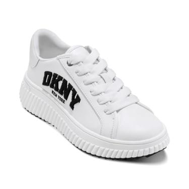 Imagem de DKNY Tênis feminino Leon com cadarço e plataforma, Branco/preto, 39