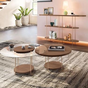 Imagem de Conjunto Decorativo Aparador e 2 Mesas de Centro Walker Tampo MDF/Vidro Castanho G26 - Gran Belo