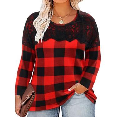 Imagem de Camiseta TIYOMI Plus Size de renda preta de manga comprida XL-5XL