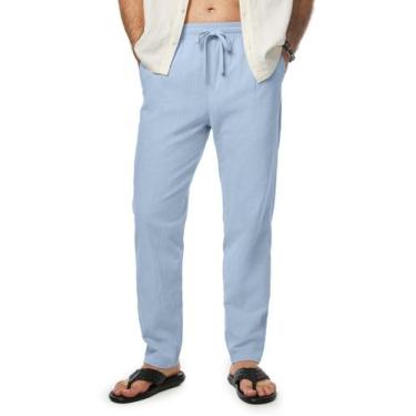 Imagem de Calças JMIERR, casuais, algodão, linho, cintura elástica, masculinas, 