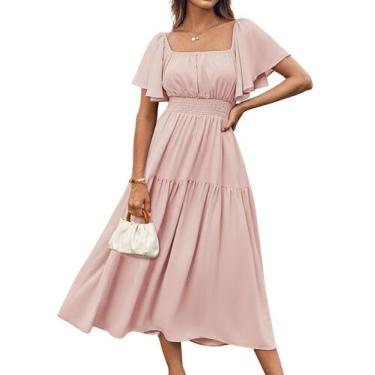 Imagem de Vestido GRACE KARIN, casual de verão, decote quadrado, rosa com babado