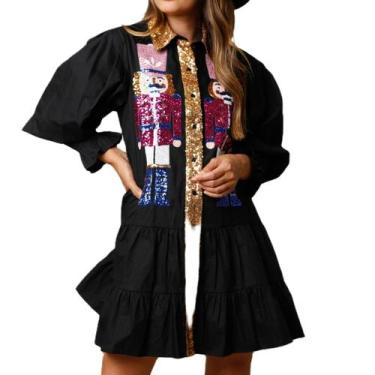 Imagem de Vestido Muineobuka de Natal com estampa de quebra-nozes com estampa de