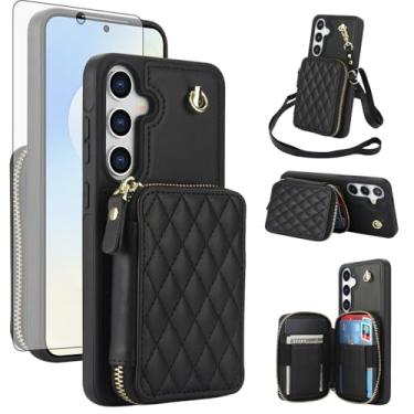 Imagem de Asuwish Capa de celular para Samsung Galaxy S25 FE 5G carteira com protetor de tela de vidro temperado alça de pulso com bloqueio de RFID compartimento para cartão de crédito S 25 EF S25FE 25S 25FE