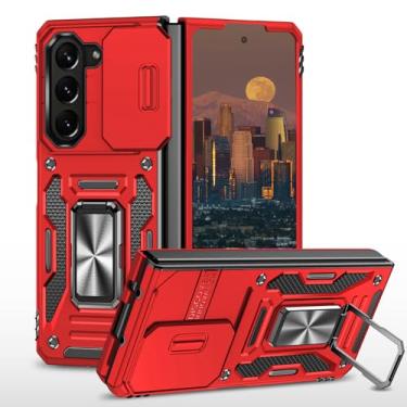 Imagem de HOULEE Capa para Samsung Galaxy Z Fold 6 com suporte de metal e câmera deslizante, resistente, grau militar, resistente a quedas, suporte magnético para carro para Z Fold 6 (vermelho)