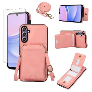 Imagem de Asuwish Capa de telefone para Samsung Galaxy A15 5G/4G Capa carteira com protetor de tela de vidro temperado e alça de pulso transversal suporte de cartão de crédito acessórios celulares A 15 G5 15A