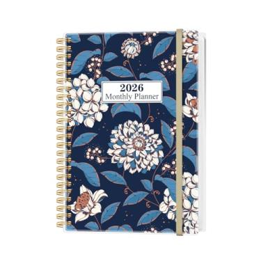 Imagem de Agenda mensal 2026 – Calendário mensal de novembro de 2025 a dezembro de 2026, agenda de 16 meses com encadernação espiral, bolso interno, fecho elástico, 14,7 cm x 21,6 cm, flor-A