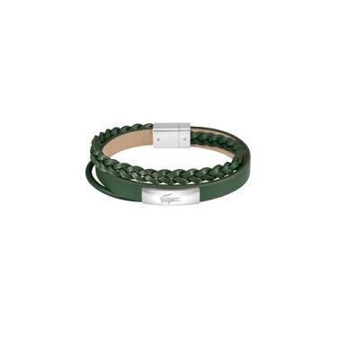 Imagem de Lacoste Pulseira masculina Fusion de couro multicamadas – Design envolvente com texturas trançadas, lisas e tubulares – Acessório de moda – Presente de joia para ele, standard, Couro, Sem Pedra