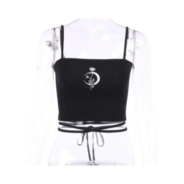 Imagem de Top Cropped Slim Sem Mangas Com Decote Quadrado E Estampa Gótica Para 