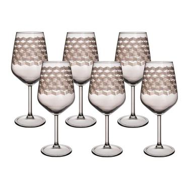 Imagem de Jogo De Taças Copa E Cia 6 Peças Geo 490ml Em Vidro Fumê