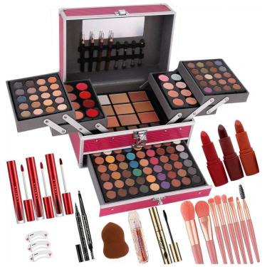 Imagem de UNIFULL Kit de Maquiagem Completo 132 Cores - Sombra, Batom, Corretivo, Gloss, Delineador, Máscara e Pincéis Profissionais