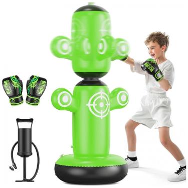 Imagem de QPAU Saco de Pancadas Inflável 360° Rotativo para Crianças com Luvas e Bomba de Mão - Verde