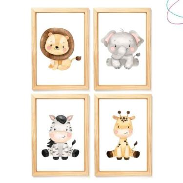 Imagem de Kit 4 Quadros Decorativos Infantil Safari Baby Aquarela - Creative Cat