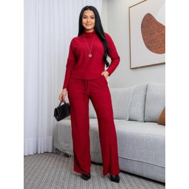 Imagem de Conjunto Feminino Malha Cotelê Comfy Premium Inverno Cor:MarsalaTamanh