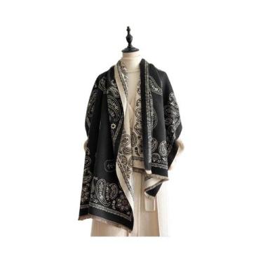 Imagem de Cachecol Feminino De Luxo Para Inverno Em Caxemira, Quente, Com Estamp