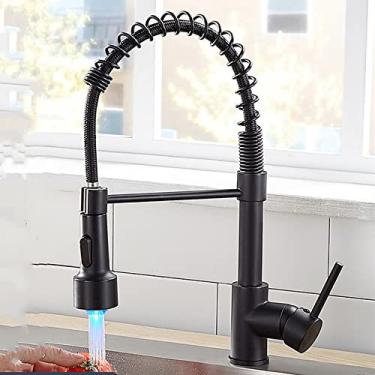 Imagem de Torneiras de cozinha escova torneiras de bronze para pia de cozinha de alavanca única bica de mola misturadores torneira de água quente e fria guindaste, com led preto, china