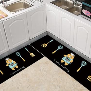 Imagem de youyoucool Tapete de cozinha (2 peças), tapete de cozinha acolchoado antifadiga, tapetes e tapetes de cozinha à prova de manchas, lavável, conjunto de tapetes de cozinha de espuma de memória, para