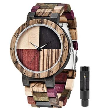 Imagem de Relógios masculinos feitos à mão com relógio de madeira de bambu colorido analógico de quartzo de madeira para homens, Q1004