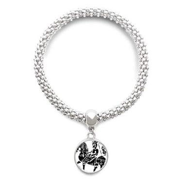 Imagem de DIYthinker China Wei Jin Dynasties pulseira de prata com pingente de cavalo padrão de equitação bracelete ajustável