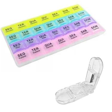 Imagem de Porta Comprimidos Semanal 4X Dia Mensal + Cortador de Comprimidos