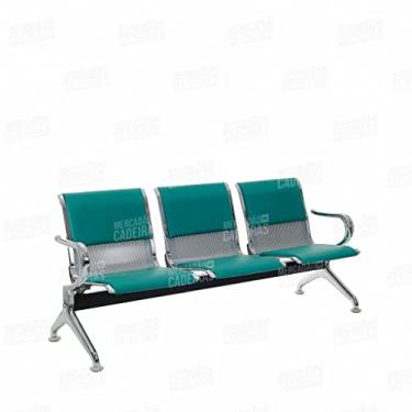 Imagem de Longarina 3 Lugares Cromada com Estofado Azul Tiffany MC-203A -03L AT - Makkon