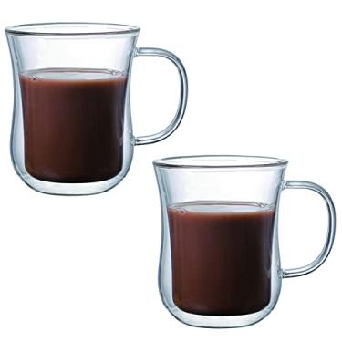 Imagem de CVPDI Pacote com 2 canecas de café de vidro de parede dupla com alça, canecas transparentes de camada dupla copo de vidro para sucos de chá, cozinha doméstica