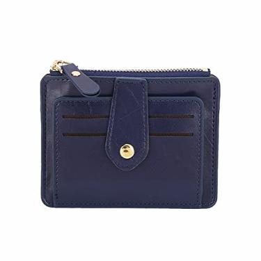 Imagem de Carteira feminina com chaveiro, carteira moderna, com fivela de cartão sólido, bolsa de crédito, bolsa feminina com bolso com zíper, Azul-escuro, One Size