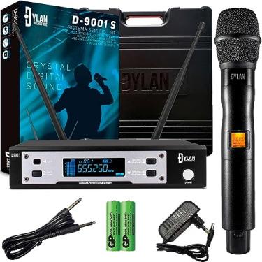 Imagem de MICROFONE SEM FIO PROFISSIONAL DYLAN D9001 DE MÃO 100 CANAIS