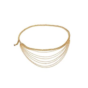 Imagem de WDIRARA Corrente feminina de metal multicamadas para cintura para calça social, Ouro minimalista em camadas, tamanho �nico