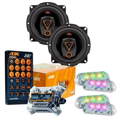 Imagem de Kit 2 Alto Falantes Triaxiais JBL 5TRMS80 160 Watts Rms + Kit 4 Strobo AJK 6W Ritimico 3.0