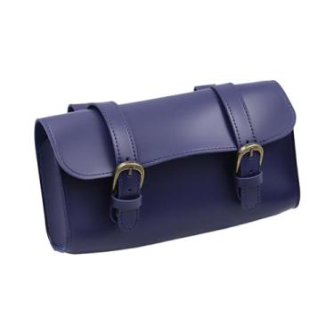 Imagem de rockible Bolsa frontal de bicicleta, bolsa multiuso de couro pu, à prova d'água, pacote frontal para triciclos e motocicletas, azul