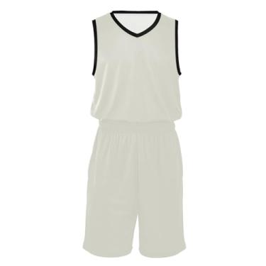 Imagem de Conjunto de uniforme de basquete masculino atlético de secagem rápida roupas hip hop para festa, Marfim, G