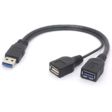 Imagem de PIIHUSW Cabo divisor fêmea USB 3.0 – USB 3.0 macho para duplo USB fêmea cabo de extensão de energia extra adaptador Y para disco rígido móvel de 2,5 polegadas (1 macho para 2 fêmeas)