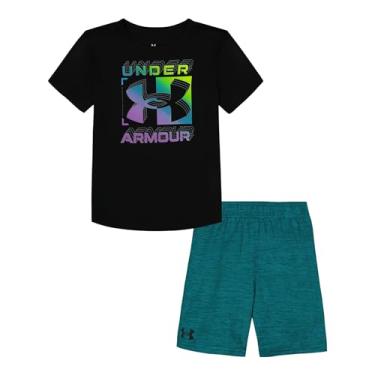 Imagem de Under Armour Conjunto de camiseta e short de manga curta para meninos, leve e respirável, Preto/azul-petróleo torcido, 4