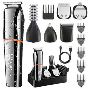 Imagem de CIADAZ Kit cortador de cabelo recarregável 6 em 1 USB barbeador elétrico nariz aparador de pêlos com display digital kit de aliciamento à prova d'água para homens