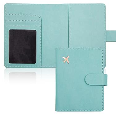 Imagem de Deziliao Combo porta-cartão de vacina e passaporte, porta-passaporte de couro PU com compartimento para cartão de vacina, carteira de passaporte para homens e mulheres, Verde-água, Clássico