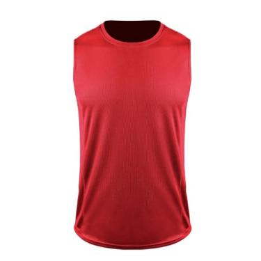 Imagem de Camiseta de compressão masculina Active Vest Body Shaper Slimming Workout cor sólida Muscle Fitness Tank, Vermelho, M