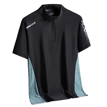 Imagem de Camiseta masculina atlética manga curta gola alta costura cor top secagem rápida suave fina academia, Preto, 3G