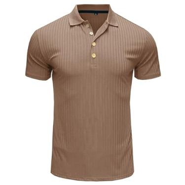 Imagem de BAFlo Camisa polo elástica cor sólida verão manga curta roupas masculinas, Caqui, GG