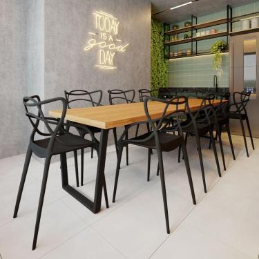 Imagem de Conjunto Mesa Madeira Maciça Lanna 3,00 X 1,00 Ferragem Preta com 10 Cadeiras Alegra Preta 