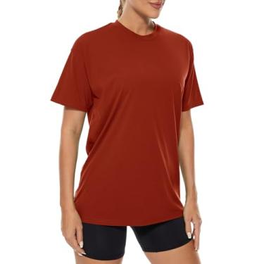 Imagem de Ukaste Camiseta feminina de treino grande - Camiseta atlética de ioga de manga curta gola redonda, Vermelho ferrugem, 7