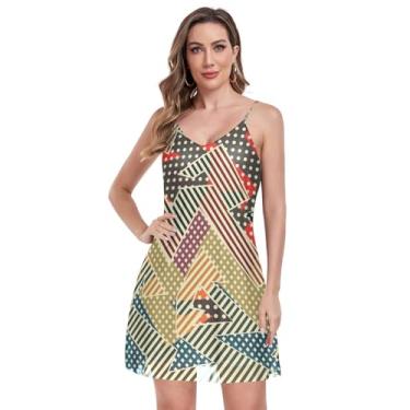 Imagem de Yuiboo Mini vestido de verão elástico sem mangas ajustável alça espaguete decote V malha vestido plus size, Multicolorido., GG