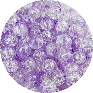 Imagem de 100 contas de acrílico craqueladas de 12 mm contas de acrílico de cristal para fabricação de joias, miçangas espaçadoras redondas de acrílico, miçangas de acrílico para artesanato, miçangas de atacado para colar, pulseira, brincos, decoração de joias DIY (roxo claro)