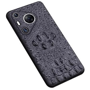 Imagem de HAO RIYLN Capa de couro genuíno para Huawei Pura 70 Ultra/70 Pro/70 Pro+/70, estampa de crocodilo, capa de telefone luxuosa, elegante, borda macia, resistente a arranhões, preta, 70