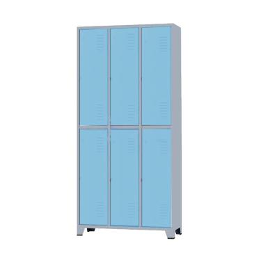 Imagem de Armário Roupeiro De Aço Para Vestiário 6 Portas Locker Azul Claro com Chave