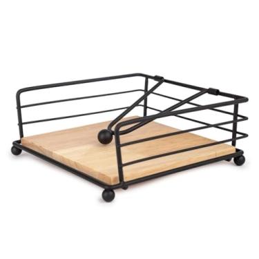 Imagem de Porta Guardanapo de Mesa em Madeira com Estrutura de Metal Preto Fosco – Design Rústico...