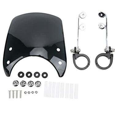 Imagem de Carenagem do Farol do Para-brisa Motocicleta Ajustável Universal Com Estilo retrô Acrílico de Alto Impacto para Garfo Dianteiro de 1,5-1,6 pol. Facilmente Instalado (BLACK)