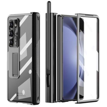 Imagem de YQODSZ Capa para Samsung Galaxy Z Fold 5 com S Pen + suporte para caneta, duas dobradiças de proteção para Z Fold 5 capa protetora de tela embutida Z Fold 5 5g capa transparente com suporte Z Fold 5 5g capa de telefone preta