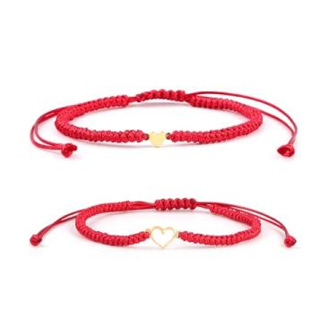 Imagem de xuzhiyuan 2 peças, pulseiras trançadas de coração de amor, fofa, doce, coração vazado, ajustável, rosa, preto, vermelho, cordão, presentes de dia das mães, para mãe, filha, filho, adjustable, Metal,