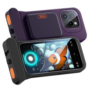 Imagem de ESR Bolsa de telefone flutuante à prova d'água IPX8 para iPhone 15 Pro/14 Pro/13 Pro, sensibilidade ao toque subaquático, com cordão, bolsa seca para mergulho com snorkel, 2 peças, Preto & Roxo
